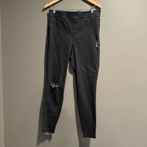 Spanx Distressed Pull On Black Denim Jeans Size Large